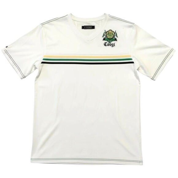 VTG Coogi Polo Shirt Mens XLGoogi Chest Patches Stripes Hip Hop Preppy Y2K - Picture 2 of 10